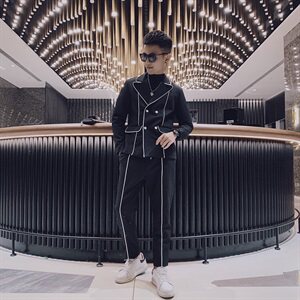 社会风小伙商务休闲修身韩版西装西裤西服两件套装D803-P165控205,男装西服套装,星座308A