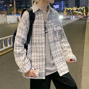 小香风格子长袖衬衫男宽松潮流衬衣毛呢外套衬衫CS30-P50图片