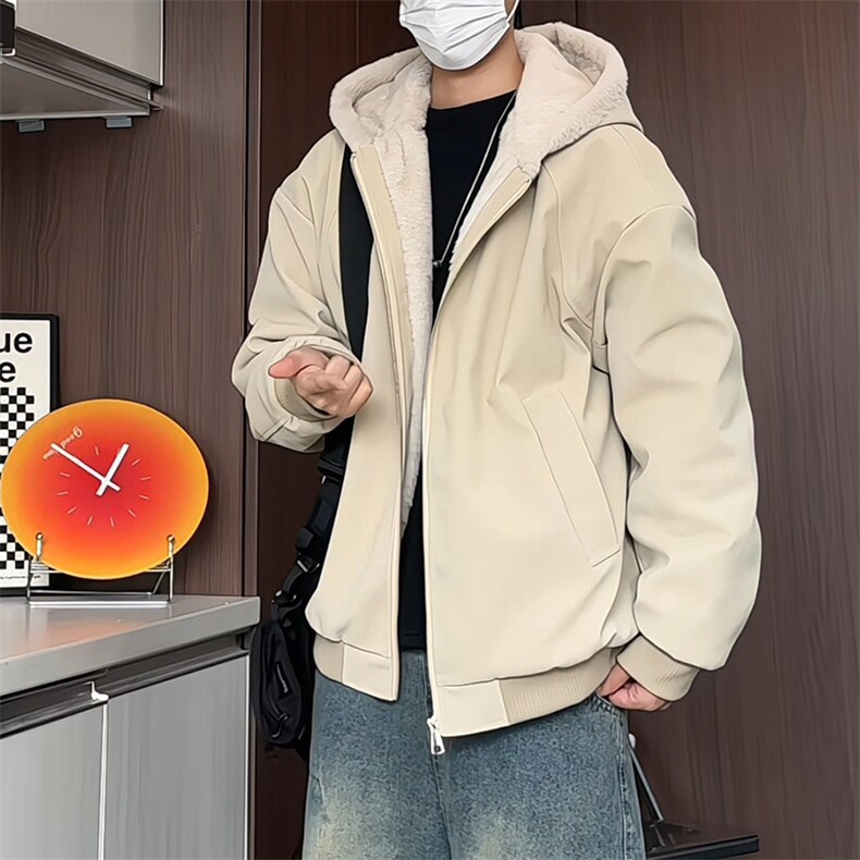 PY242/P95座山雕座山雕加绒PU皮男女同款连帽宽松棉衣,男装棉衣,电商基地A050