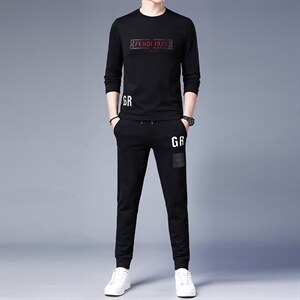 中年运动套装男春秋季爸爸秋装套装圆领卫衣两件套大码运动服时尚图片