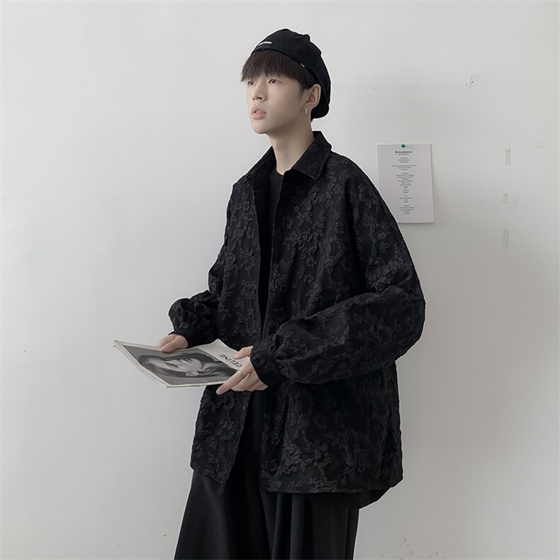 潮牌长袖衬衫褶皱衬衣男设计感小众oversize衬衣外套潮CS747-P43,男装衬衫,星座1008