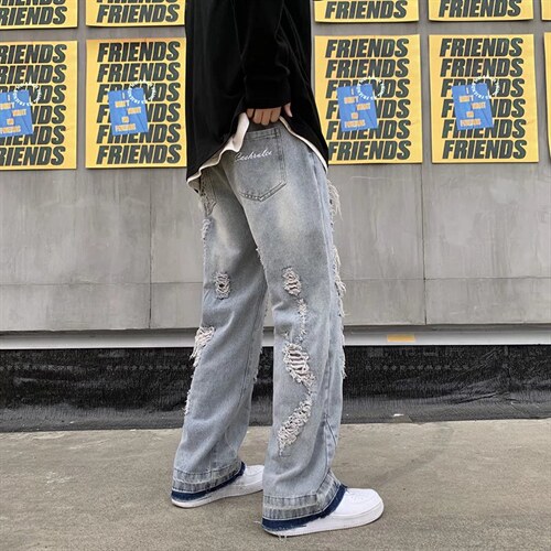 2023年新款男直筒休闲破洞牛仔裤Q45P50，男装牛仔裤，星座1116-2