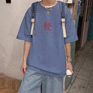 国潮短袖T恤男士夏季港风新款体恤衫ins潮牌大码宽松胖子衣服半袖，男装T恤，星座414-3