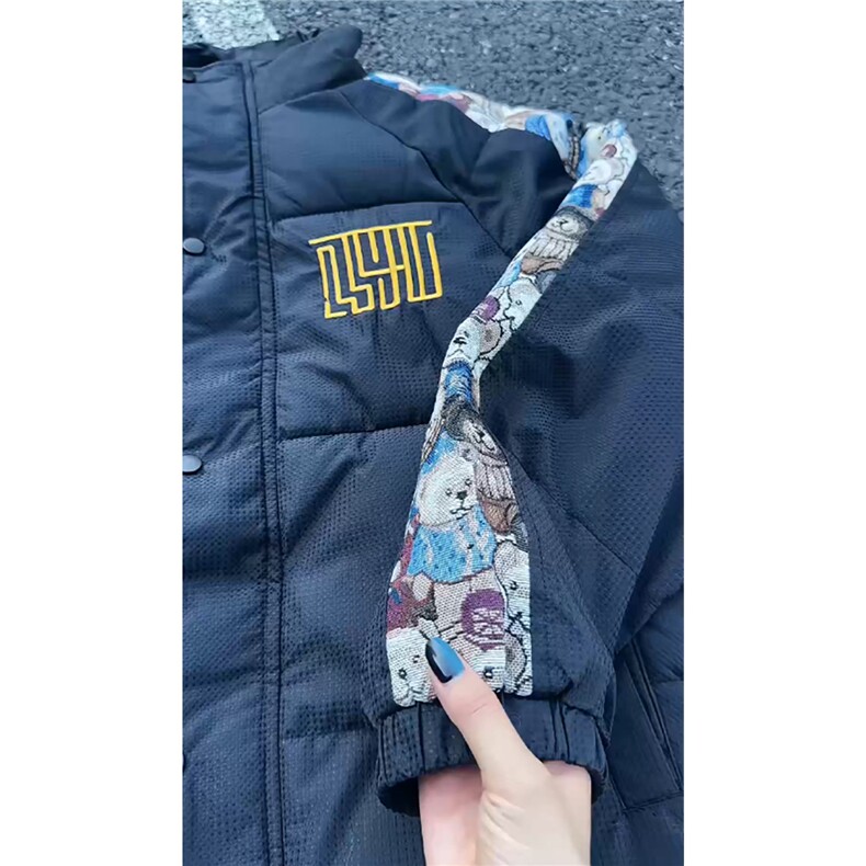 特批70冬季小熊刺绣印花宽松加厚连帽保暖校园情侣外套MY0069,男装棉衣,电商A128