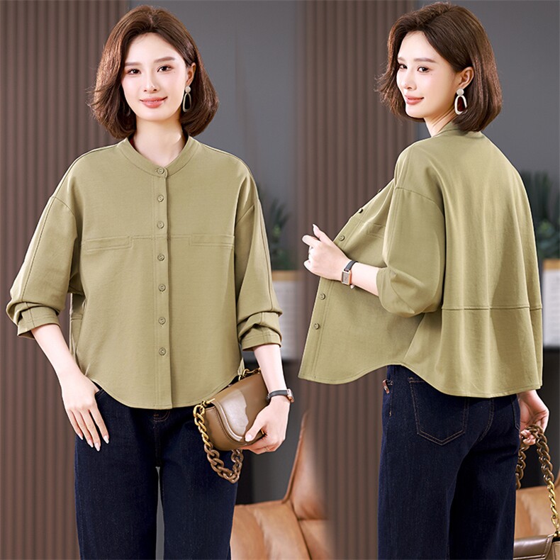 原创设计极简风定制面料文艺休闲宽松廓形立领长袖外套夹克春新款，女装短外套，阿丹