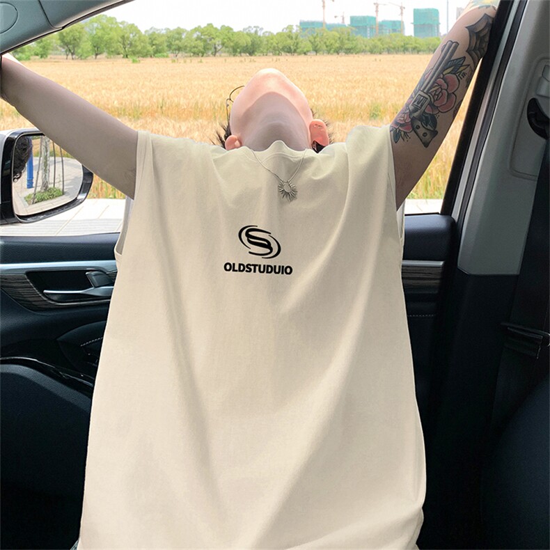 可48小时发货支持抖音得物来样二开240克重磅美式纯棉背心无袖t恤,男装T恤,电商A486