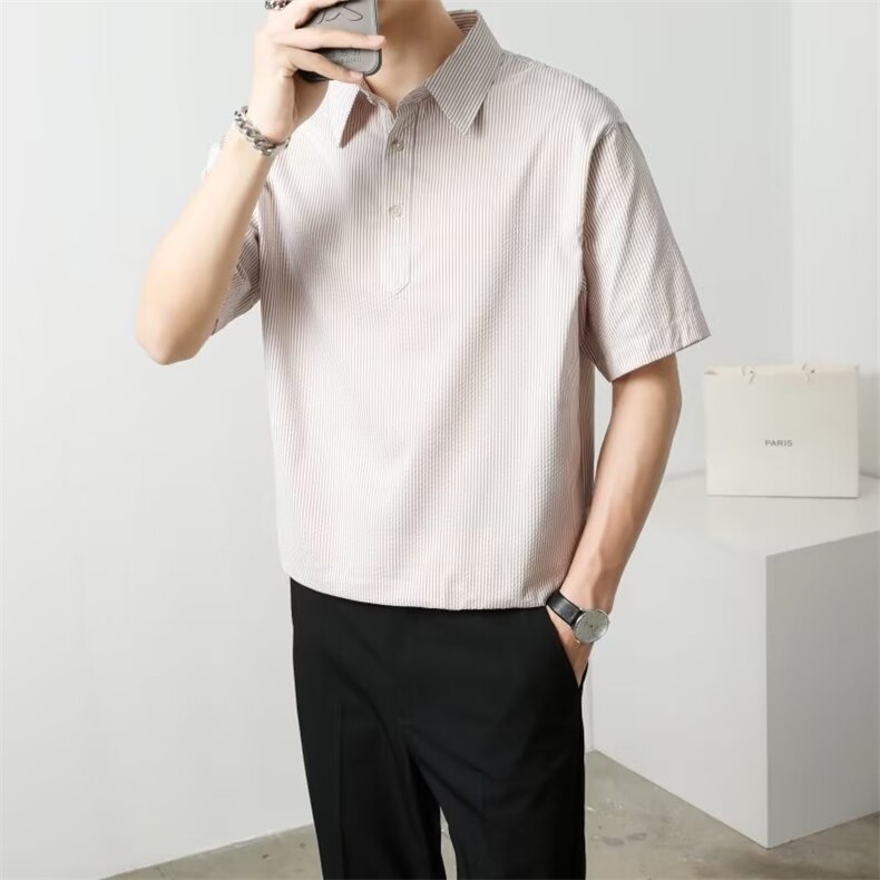 轻熟风polo衫男夏季高级条纹翻领保罗商务t恤短袖男修身C12-P35图片