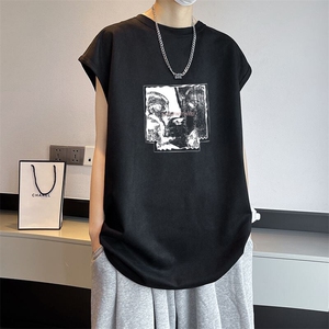 可设48小时发货支持抖音得物来样二开240克重磅美式麂皮绒背心t恤图片