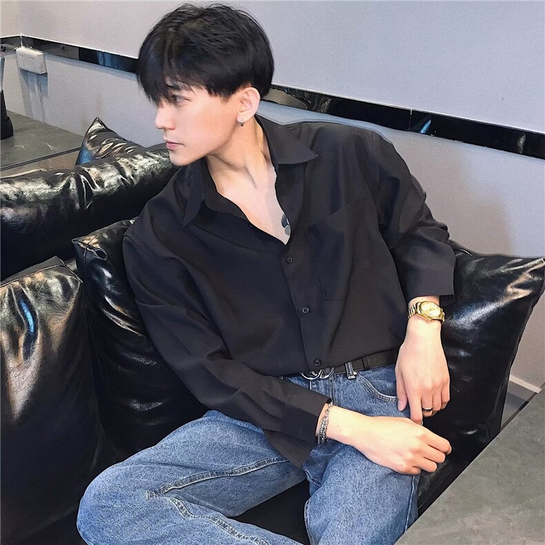 文艺潮流气质禁欲宽松垂坠感痞帅白衬衫无品牌慵懒原宿新款简约，男装衬衫，星座506A