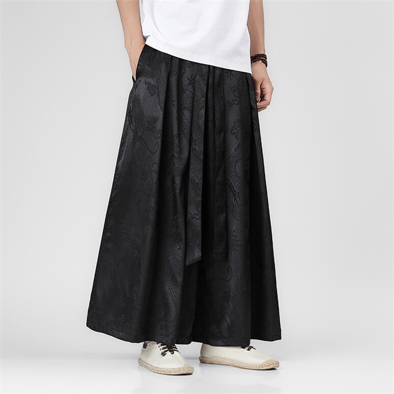 2025新中式马面裤汉服龙纹冰丝阔腿裤电商A057-K375-P55,男装民族服装,电商A057B