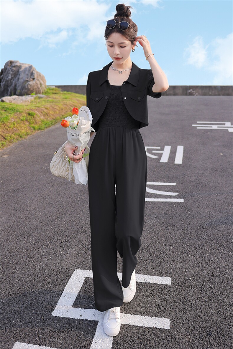 高级设计感连体裤套装女2023年夏季新款时尚气质吊带连衣裤两件套,女装套装/套裙,瑶迪依秀