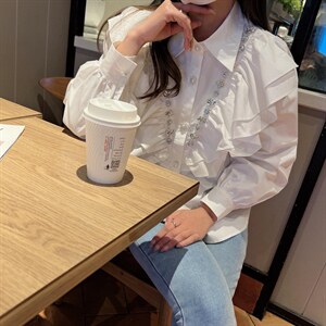 韩版钻条衬衫图片