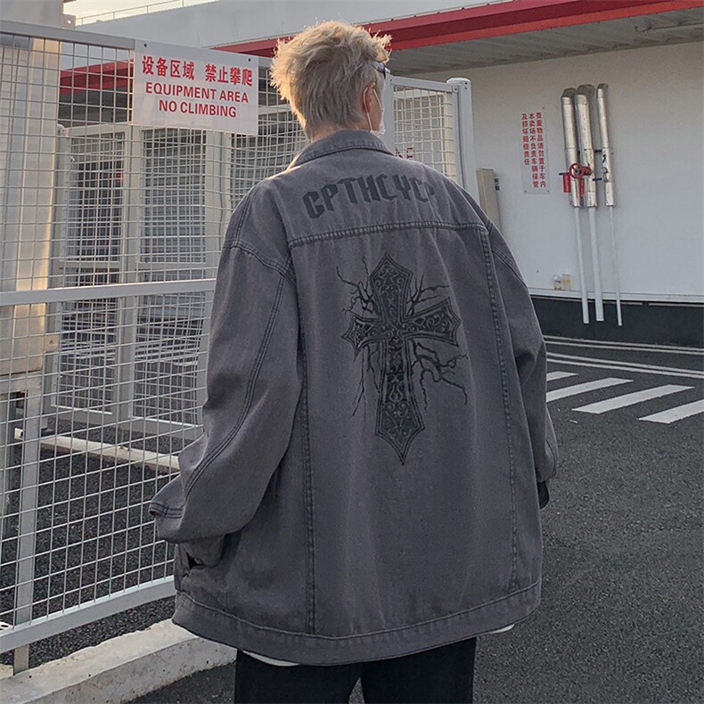 F119-P60春季潮牌宽松卡通印花夹克港风多口袋工装牛仔外套男,男装夹克,星座512-6