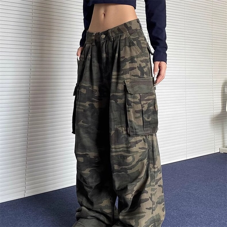 美式街头做旧水洗多口袋迷彩工装裤男女宽松直筒阔腿情侣休闲裤潮,男装工装外套,星座1210-1