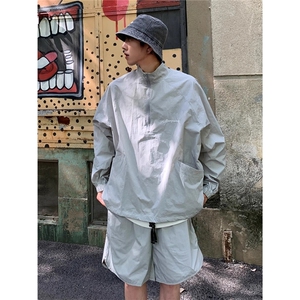 速干透气防晒服套装美式宽松短裤跑步休闲运动服两件套TZ114图片