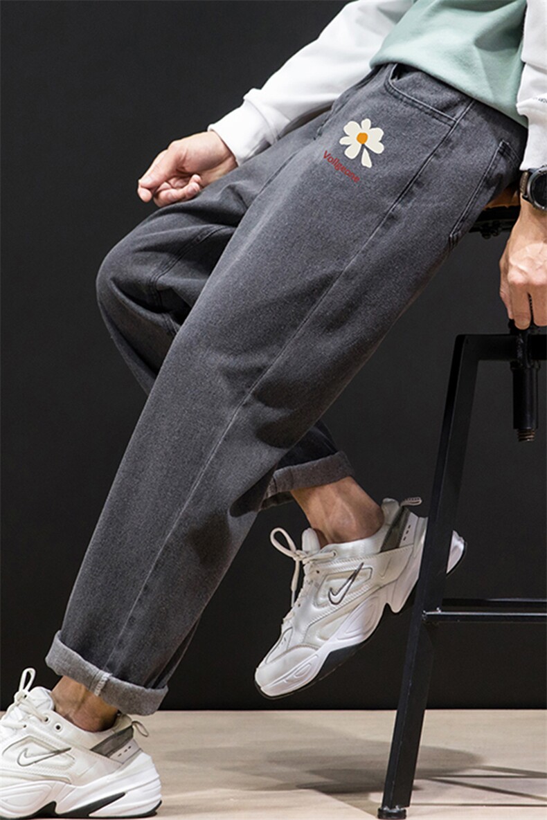 NK46059-P45加绒-P55百搭牛仔裤男士宽松九分裤男直筒裤子男,男装牛仔裤,电商A040A