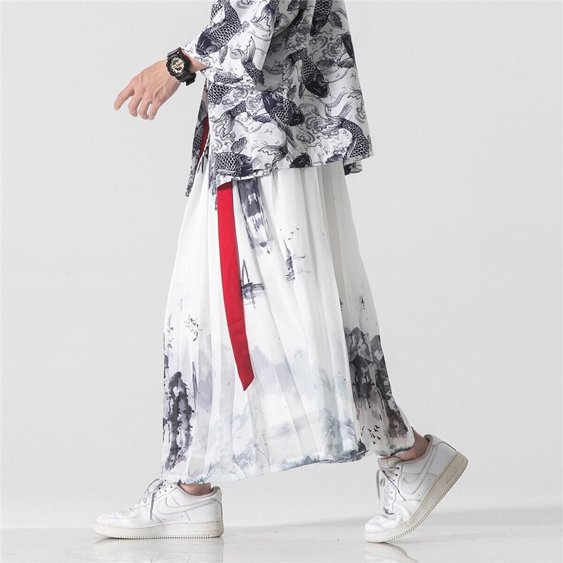 夏季风汉服古风仙气一片式裙裤中性百褶马面裙情侣K180/P75,男装民族服装,钱塘713
