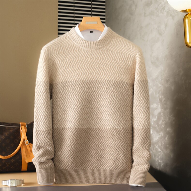 2025年秋季新款百搭男士拼色麻花羊绒衫，男装羊绒套衫，麦纱纱羊绒