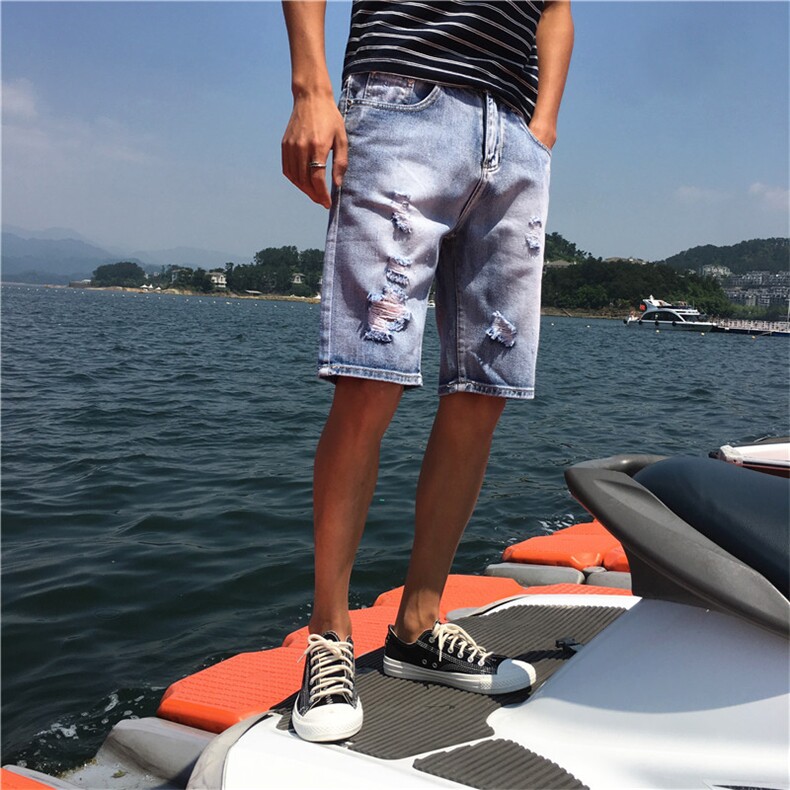 HK02-P38  夏季大码日系 麒麟  风潮流牛仔裤休闲破洞 港风 短裤图片