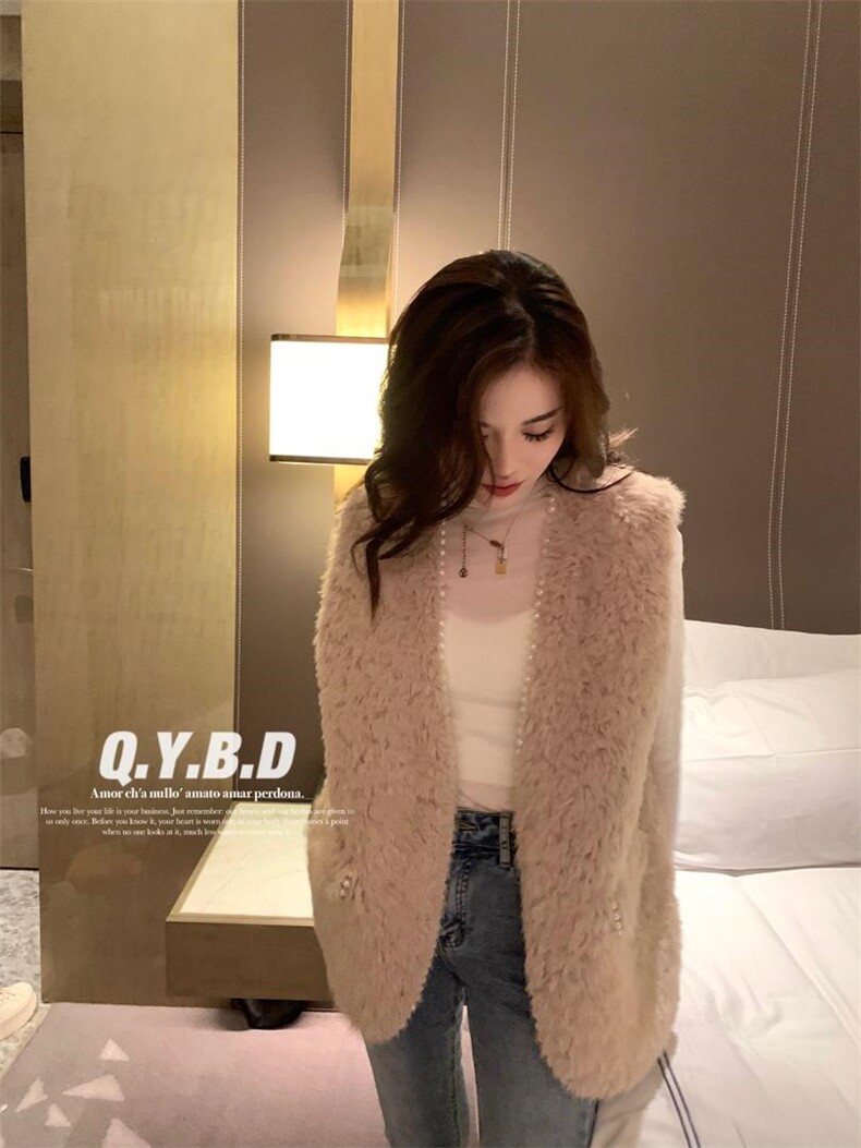 珍珠皮毛马甲，女装马甲，倩衣百度