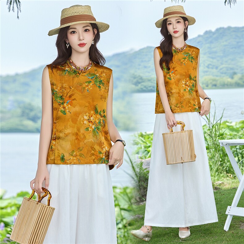 现货2026年夏季新中式上衣麻料阔腿裤子，可分开卖，女装套装/套裙，伊仟回