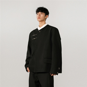 新中式拼色大码M-5XL西服男:95%聚酯纤维5%氨纶XF77951特P65控98图片
