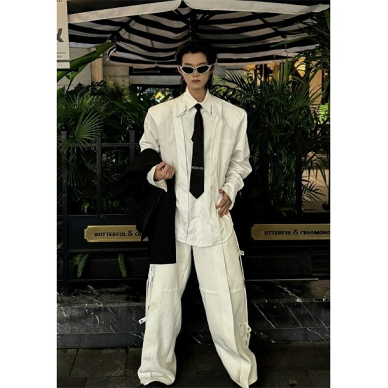 WE1596-P46纯色春秋款衬衫小众男女高级感外套韩系百搭翻领长袖,男装衬衫,电商B323A