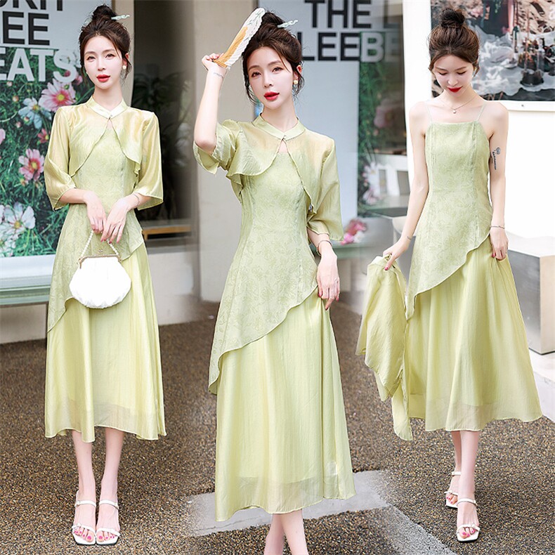 现货新中式连衣裙2025夏季新款气质休闲通列精致禅意改良旗袍女，女装连衣裙，韩美纤衣