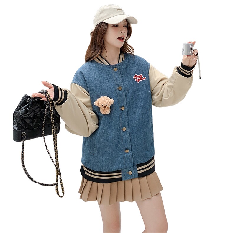 雪景牛仔加棉棒球服外套（玩偶可拆卸）显瘦百搭时尚,女装棉衣/棉服,天使之佳话