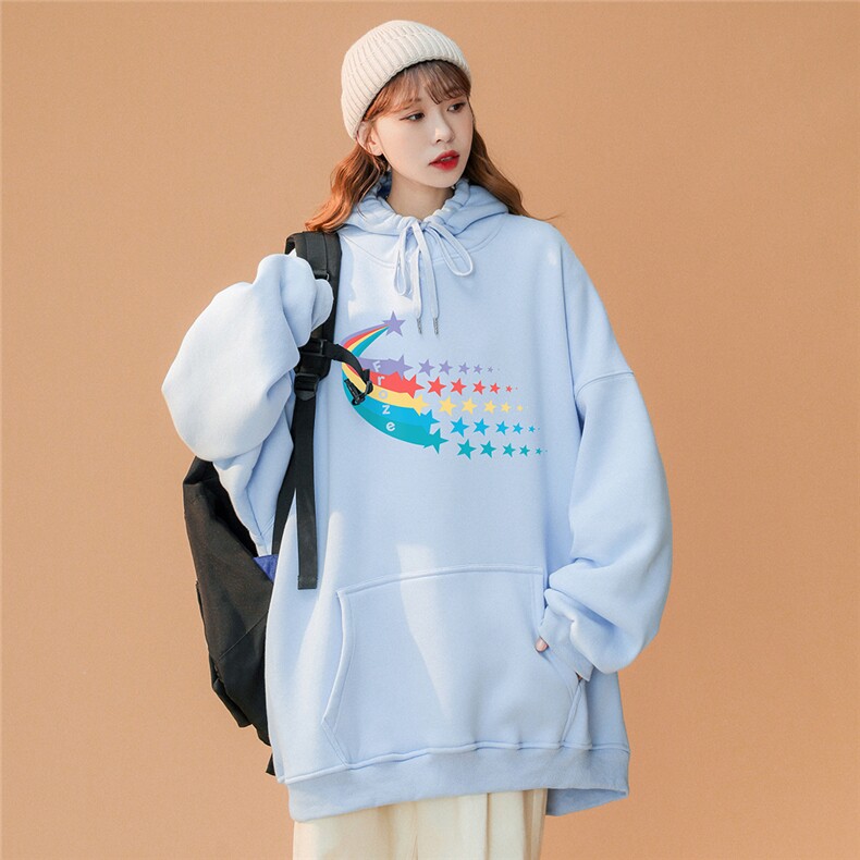 2024春季新款小众连帽卫衣彩虹星星宽松印花外套ins W257 P35控58图片