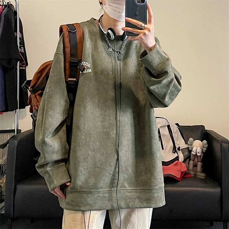 QY5204-TP40控价58秋季新品美式复古ins潮圆领套头麂皮绒卫衣男,男装卫衣,电商A102-1