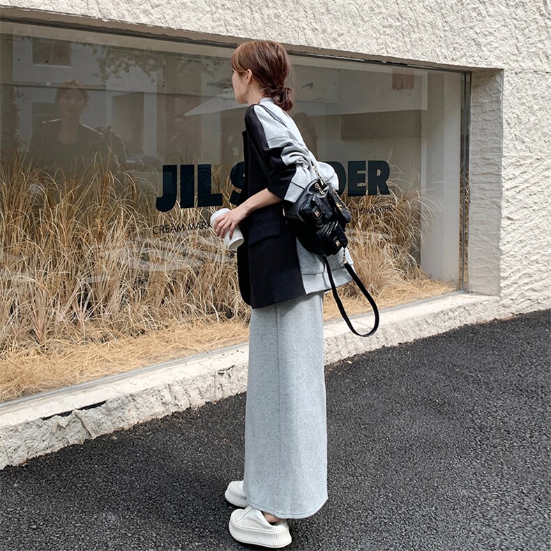 设计感拼接撞色西装套装裙女秋季2025年新款休闲韩系半身裙两件套,女装套装/套裙,2C115