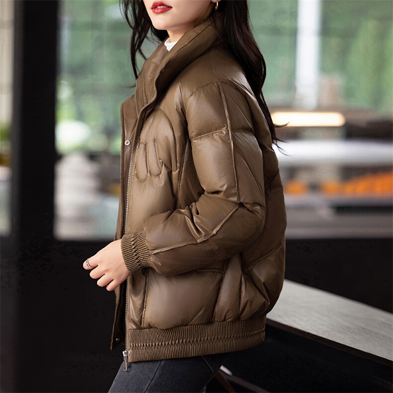 时尚洋气立领保暖羽绒服女2024冬季新款宽松小个子短款白鸭绒外套,女装羽绒服,婷思杰（原婷想服饰）