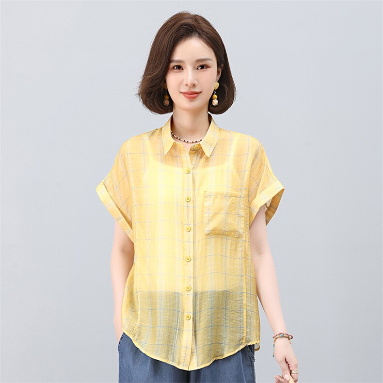 叶笙衣2551小翻领格子衬衫,女装衬衫,叶笙衣