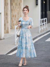 巨好看独特漂亮掐腰连衣裙女夏季2025新款温柔风甜美法式初恋长裙，女装连衣裙，臻衣坊