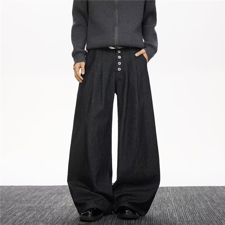 潮牌小众设计感直筒夹扣裤头西裤男百搭休闲个性韩版阔腿西装裤潮，男装西服套装，星座601-1