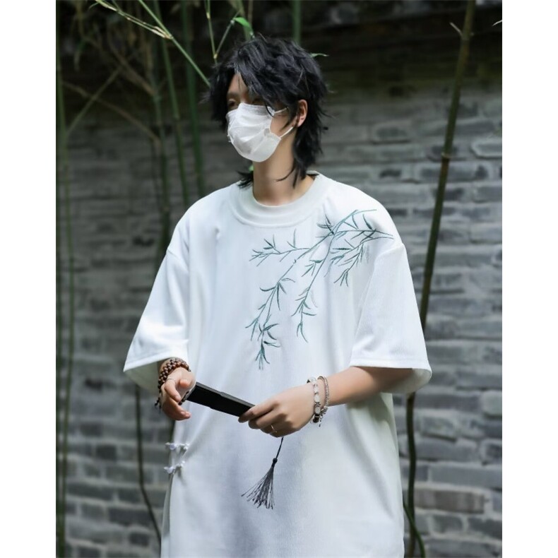 新风竹磅满天星布垂感刺绣短袖t恤男潮宽松大码半袖体恤夏季,男装T恤,星座1013