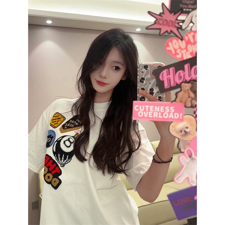 万针全刺绣工艺得物抖音高品质260克纯棉双纱美式高街短袖T恤P33,男装T恤,电商A486-1