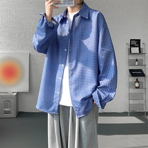8XL-M长袖衬衫男夏季格子条纹衬衣宽松慵懒风防晒外套CS29005P45图片