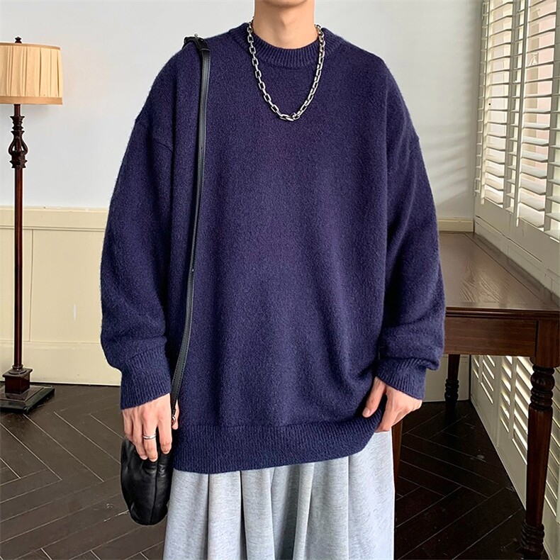 纯色圆领毛衣男女简约宽松秋冬新款加厚oversize潮流打底针织毛衫,男装T恤,星座506A