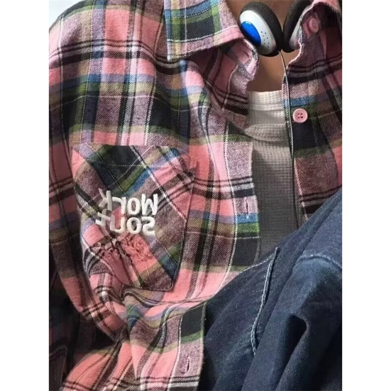 休闲格子衬衫外套痞帅青少年男女款长袖衬衣ins潮流,男装衬衫,星座1018A