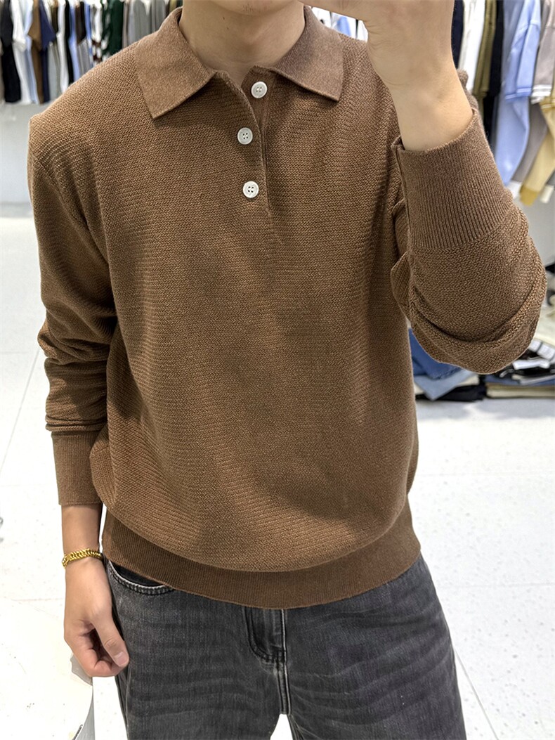 鱼鳞纹织法抖音polo长袖毛衣针织抗起球H58019-P75,男装针织衫/毛衣,星座1012-1