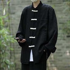 新中式男装风盘扣花衬衫民改良版汉服中山唐装45222-p45，男装衬衫，星座1008-2