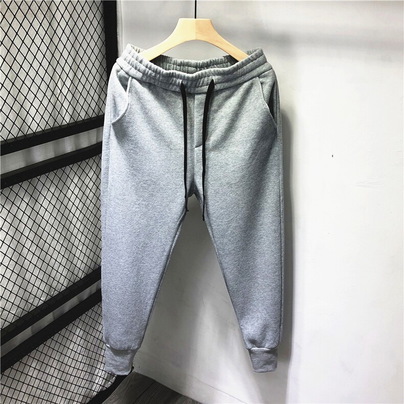 冬季加绒加厚尺码刺绣修身束脚哈伦运动休闲卫裤男9187款P85图片