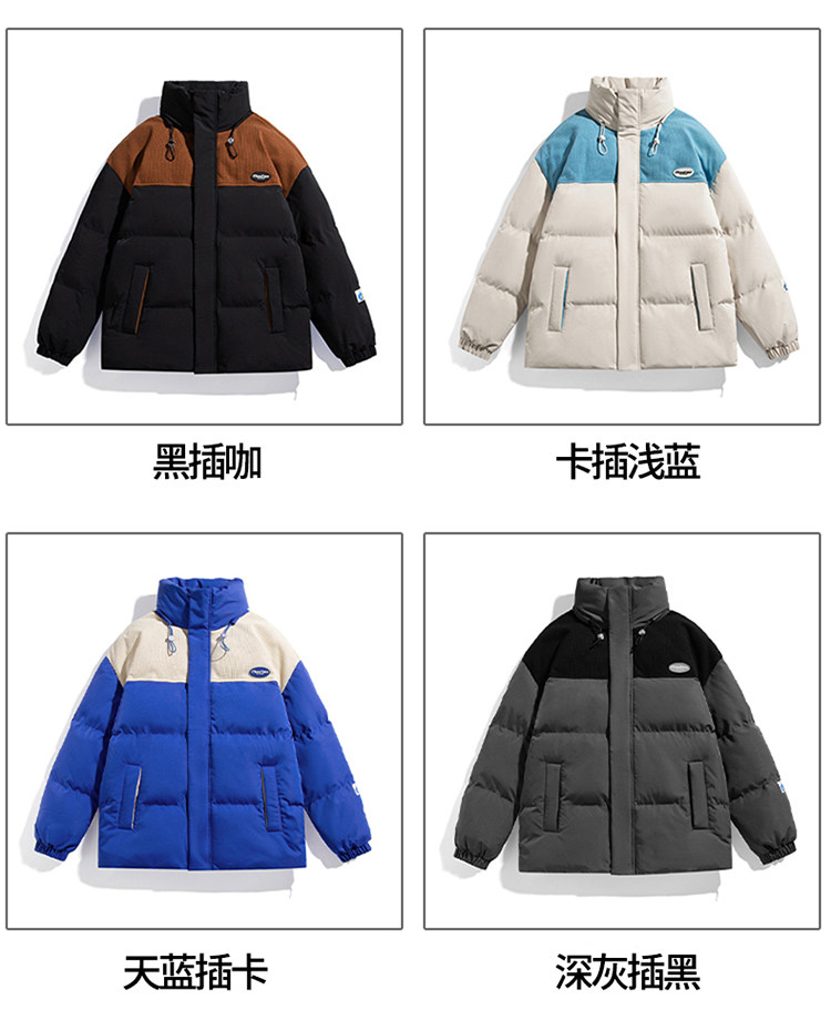 新款男百搭设计感拼接棉衣白底平铺M063-P90控148图片