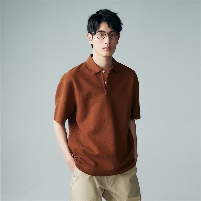 polo衫男夏季港风宽松纯色翻领短袖t恤简约百搭青少年半袖上衣潮,男装T恤,星座715-4