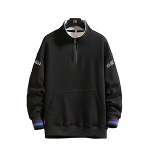 2019冬季新日系黑墙大码宽松刺绣立领拉链加绒加厚卫衣男W657-P60图片