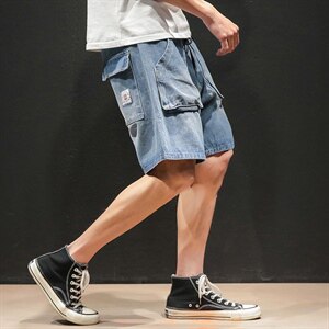 2021夏季新款日系大码男休闲工装五分裤宽松牛仔短裤K8137-P45图片