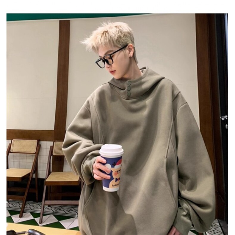 重磅连帽纽扣装饰卫衣男女春秋款复古纯色上衣长袖外套W13Y/P50,女装短外套,星座506
