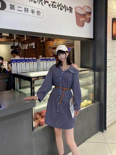 秋款斜肩连衣裙，女装连衣裙，衣布社R